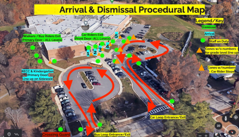 Map of the arrival and dismissal areas for Longfellow.